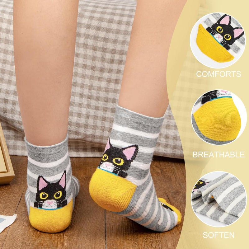 Socksfad Store 5-6 Pairs Women's Cute Cat Socks Gifts, Funny Novelty Animal Print Crew Cotton Socks Christmas Gifts for Women Girls - Image 4